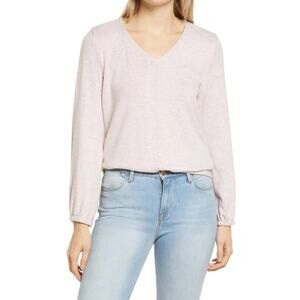 Bobeau Women's Knit V-Neck Pullover Top Medium Angel Wing/Pink NWT Boho Peasant